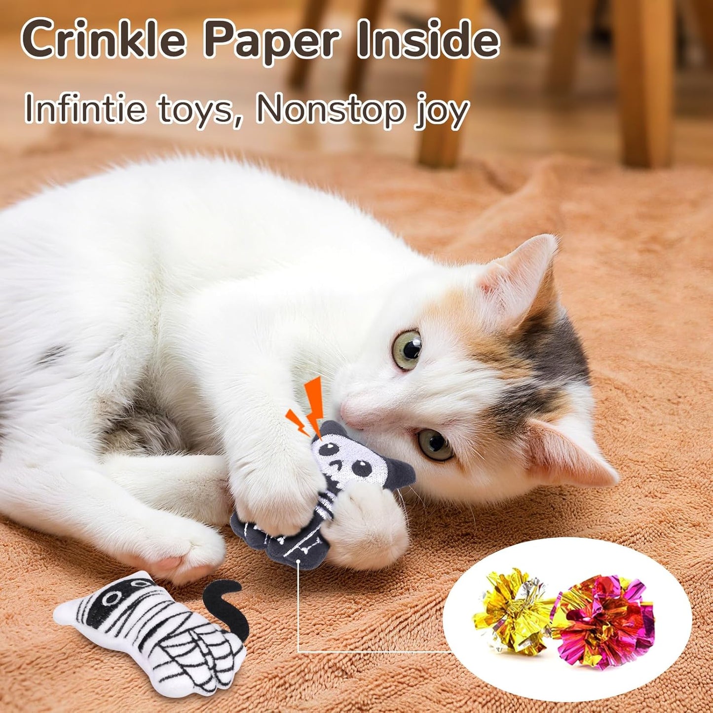 Interactive Crinkly Catnip Toys for Indoor Cats - Safe Chew & Teeth Cleaning Kitten Fun!