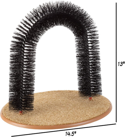 PETMAKER Cat Self-Groomer Arch - Carpeted Base Back Scratcher & Massager for Shedding Control (Black)