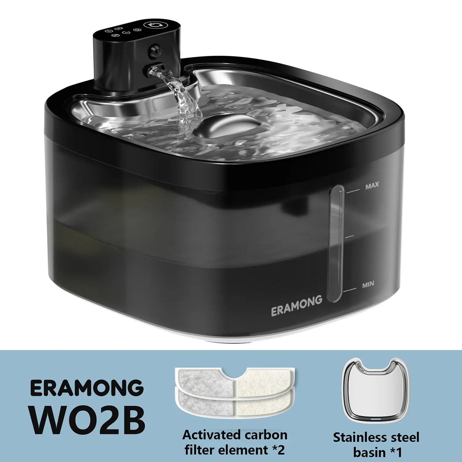 ERAMONG Smart Indoor Wireless Pet Water Fountain - 3.5L Battery-Powered with Stainless Steel Tray, Motion Sensor, and 4-Layer Filtration System for Cats and Dogs