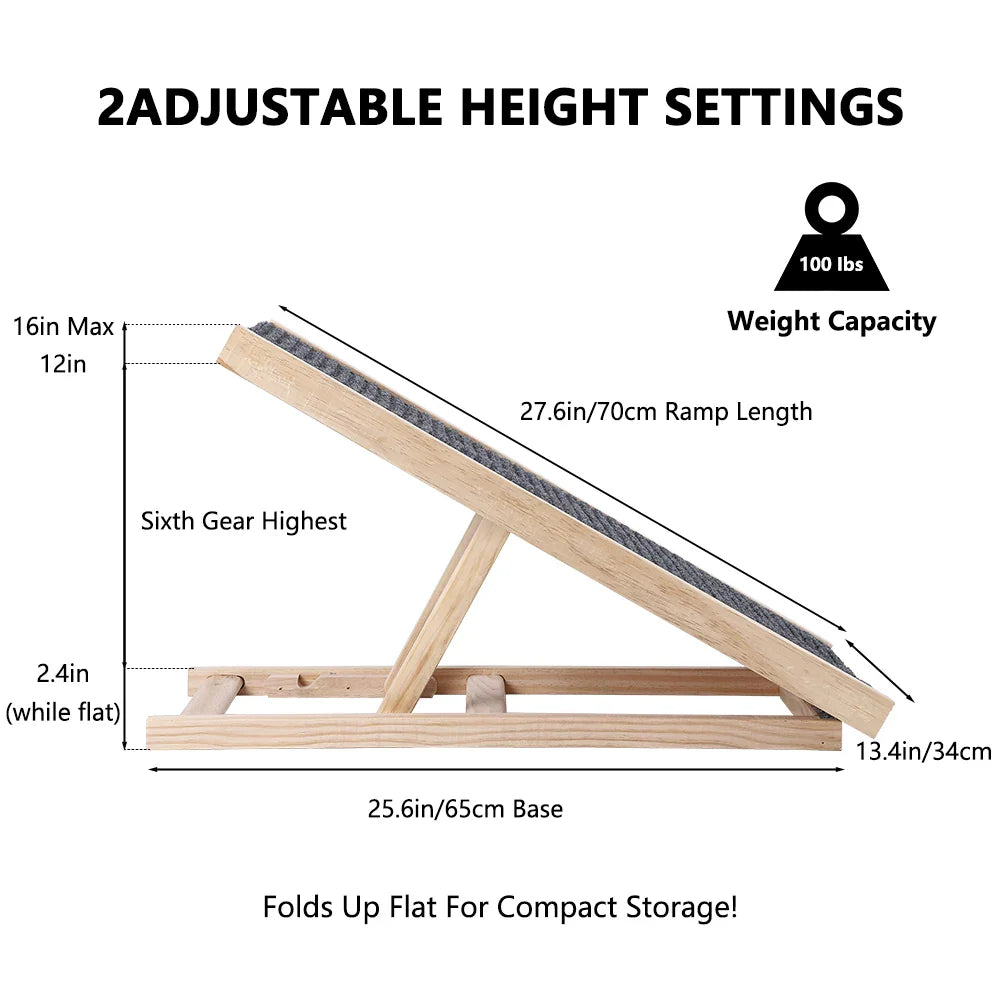 Adjustable Portable Pet Ramp for Small Dogs and Cats - Folding Design for Couch, Bed, and Car Use