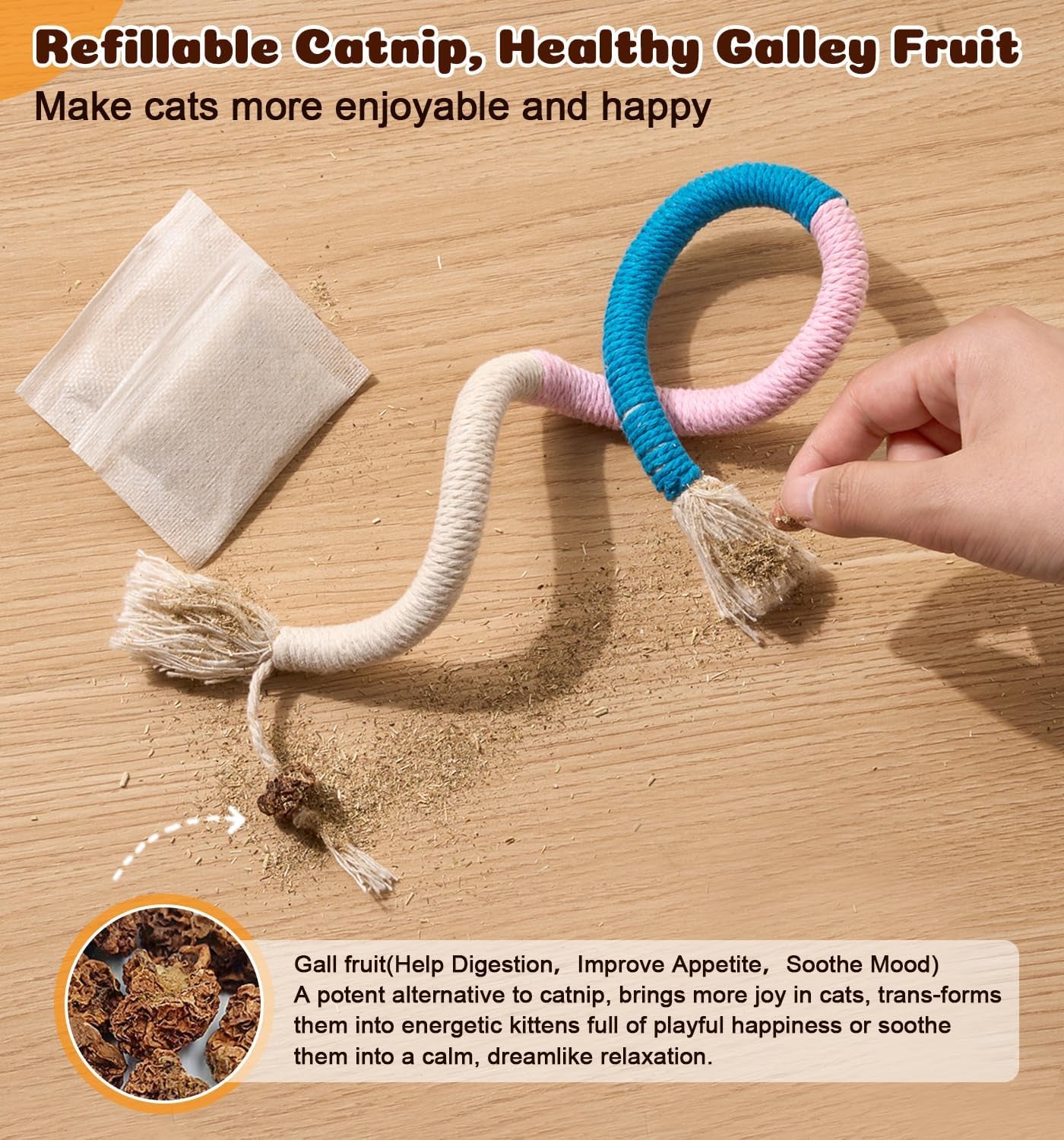 Interactive Cat Chew Ropes - 4 Pack with Refillable Natural Catnip, Safe Dental Toys for Indoor Cats and Kittens of All Breeds