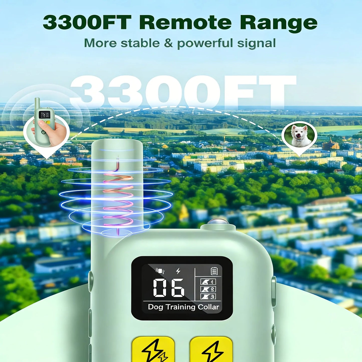 Dual Dog Training Shock Collar with 3300Ft Remote, 3 Training Modes: Beep, Shock, Rechargeable, Adjustable for Medium to Large Dogs (20-150 lbs)