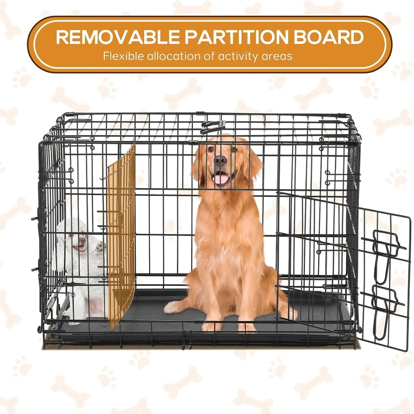 36" Double Door Portable Dog Crate - Metal Wire Kennel with Secure Lock, Leak-Proof Pan, and Foldable Design for Indoor Training & Outdoor Travel