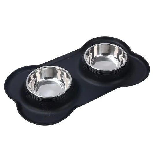 Premium Stainless Steel Slow Feeder Dog Bowls with No Spill Waterproof Silicone Mat - 2 in 1 Feeding Station for All Breeds