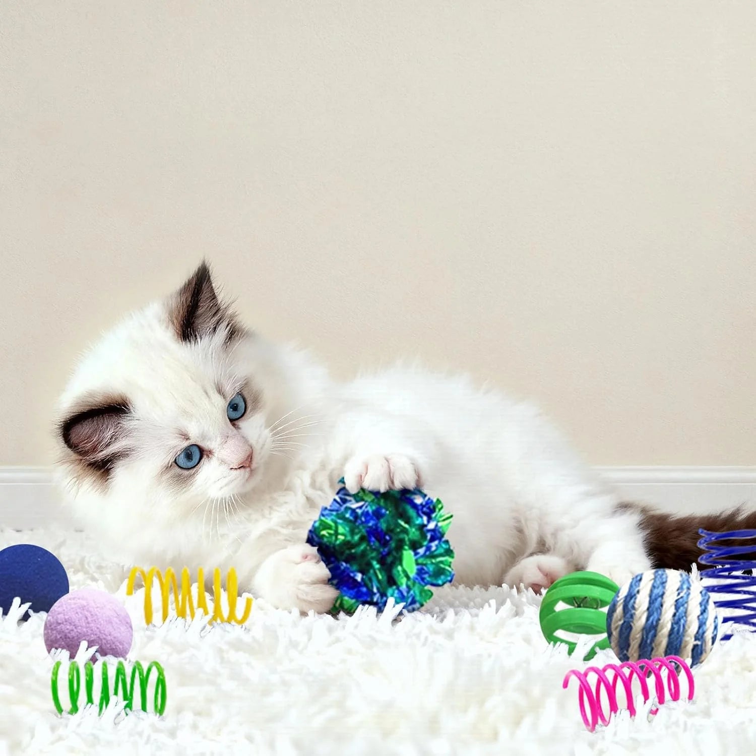 Ultimate 35-Pack Interactive Cat Toy Set for Indoor Cats - Colorful Springs, Crinkle Mice, Sisal Balls, Pompoms & Bell Balls for Endless Fun!