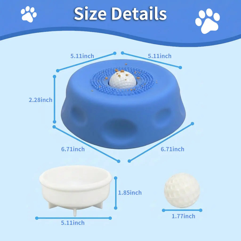 3-in-1 Calming Dog Lick Mat and Slow Feeder Bowl | Interactive Puzzle Toy with Rolling Ball