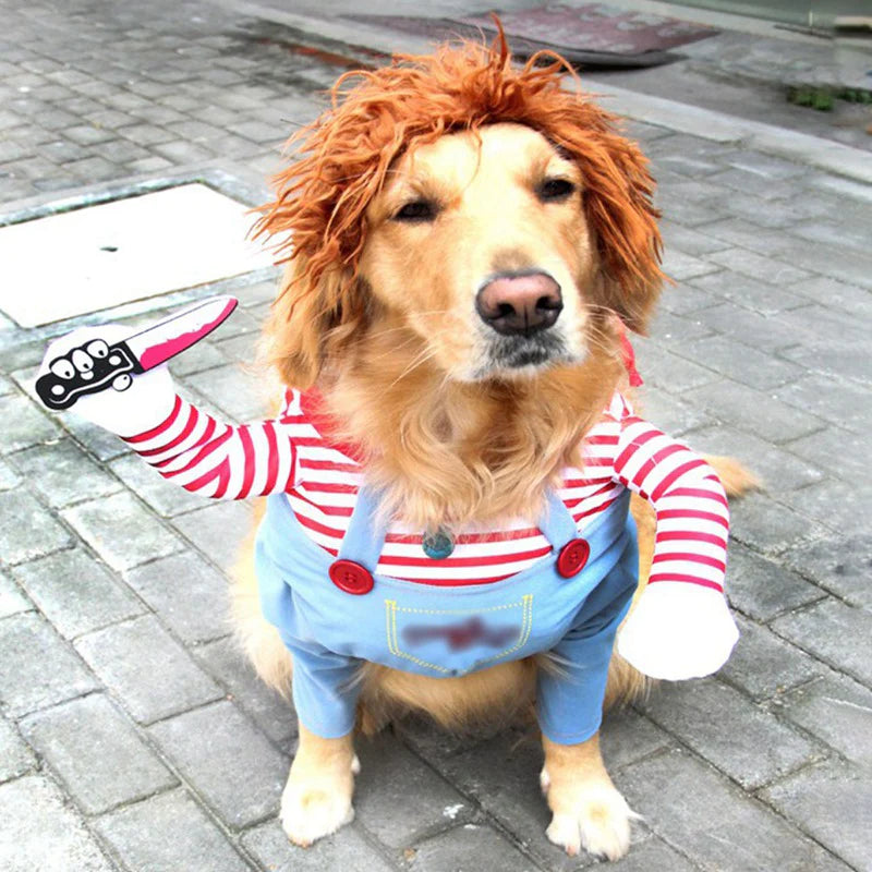 Humorous Dog Costumes for Halloween - Comical Outfits Featuring Knife Set for Pets - Ideal for Festivals and Parties