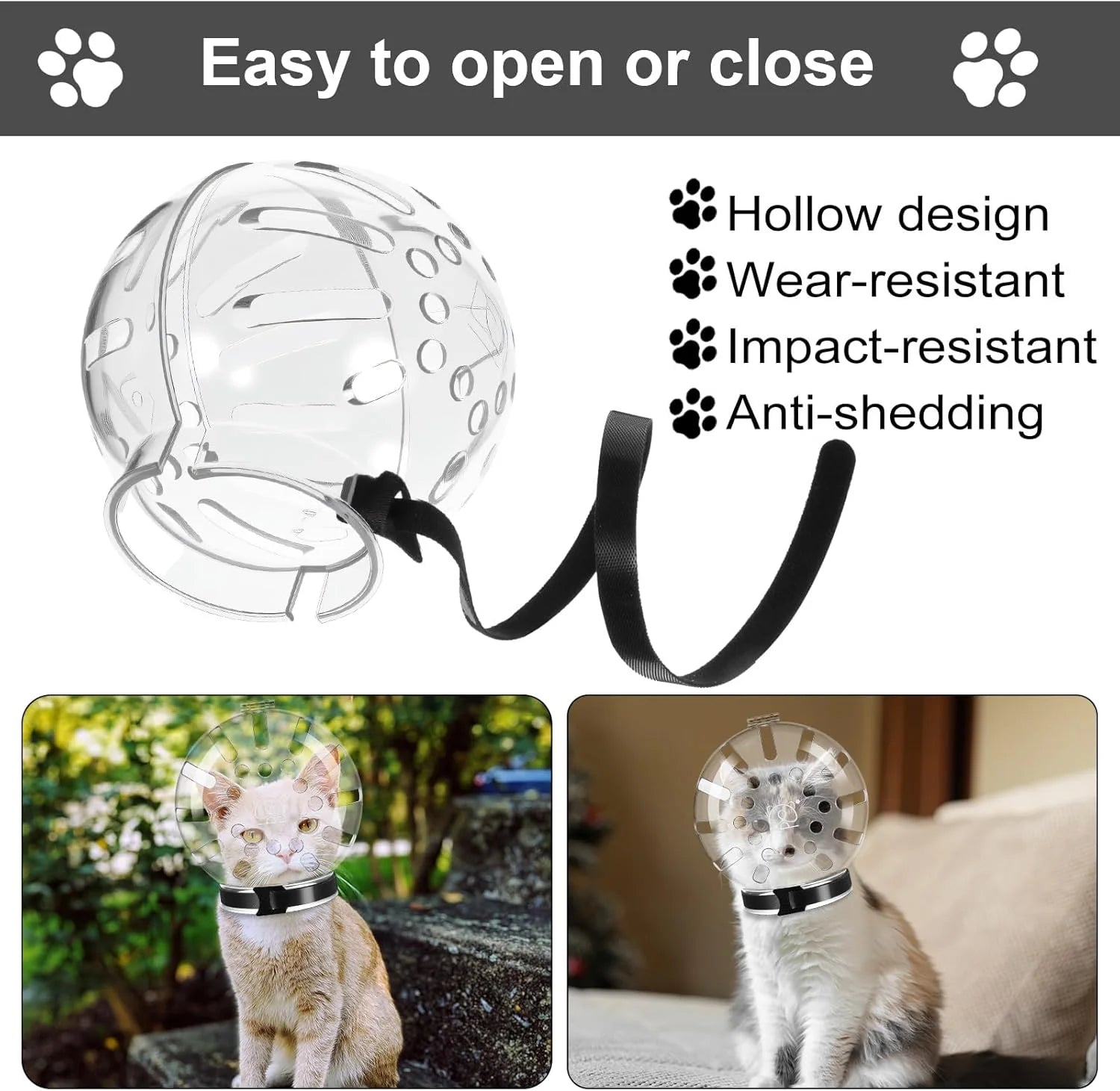 Adjustable Transparent Cat Muzzle - Anti-Bite Helmet for Grooming, Nail Trimming & Bathing - Breathable Bubble Design