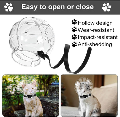 Adjustable Transparent Cat Muzzle - Anti-Bite Helmet for Grooming, Nail Trimming & Bathing - Breathable Bubble Design