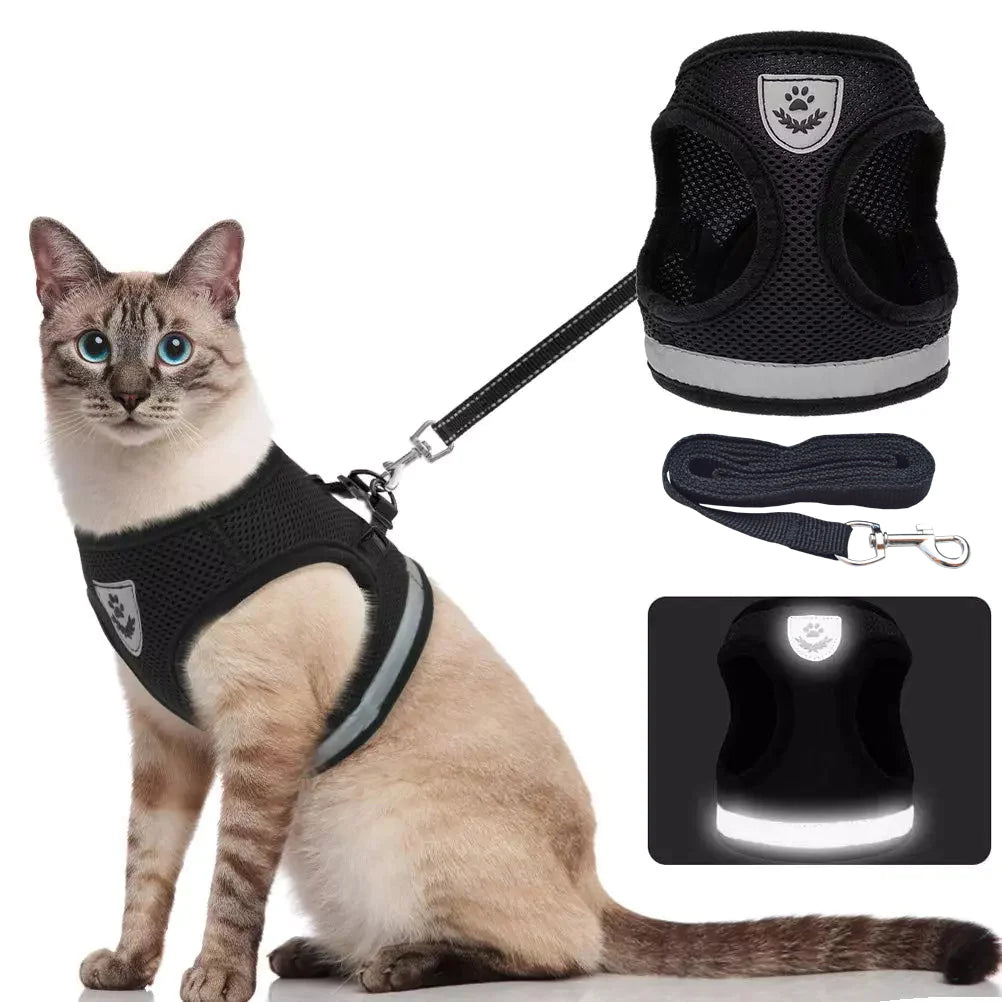Adjustable Breathable Cat Harness & Leash - Escape Proof Reflective Vest for Kittens and Puppies - Easy Control Pet Clothes