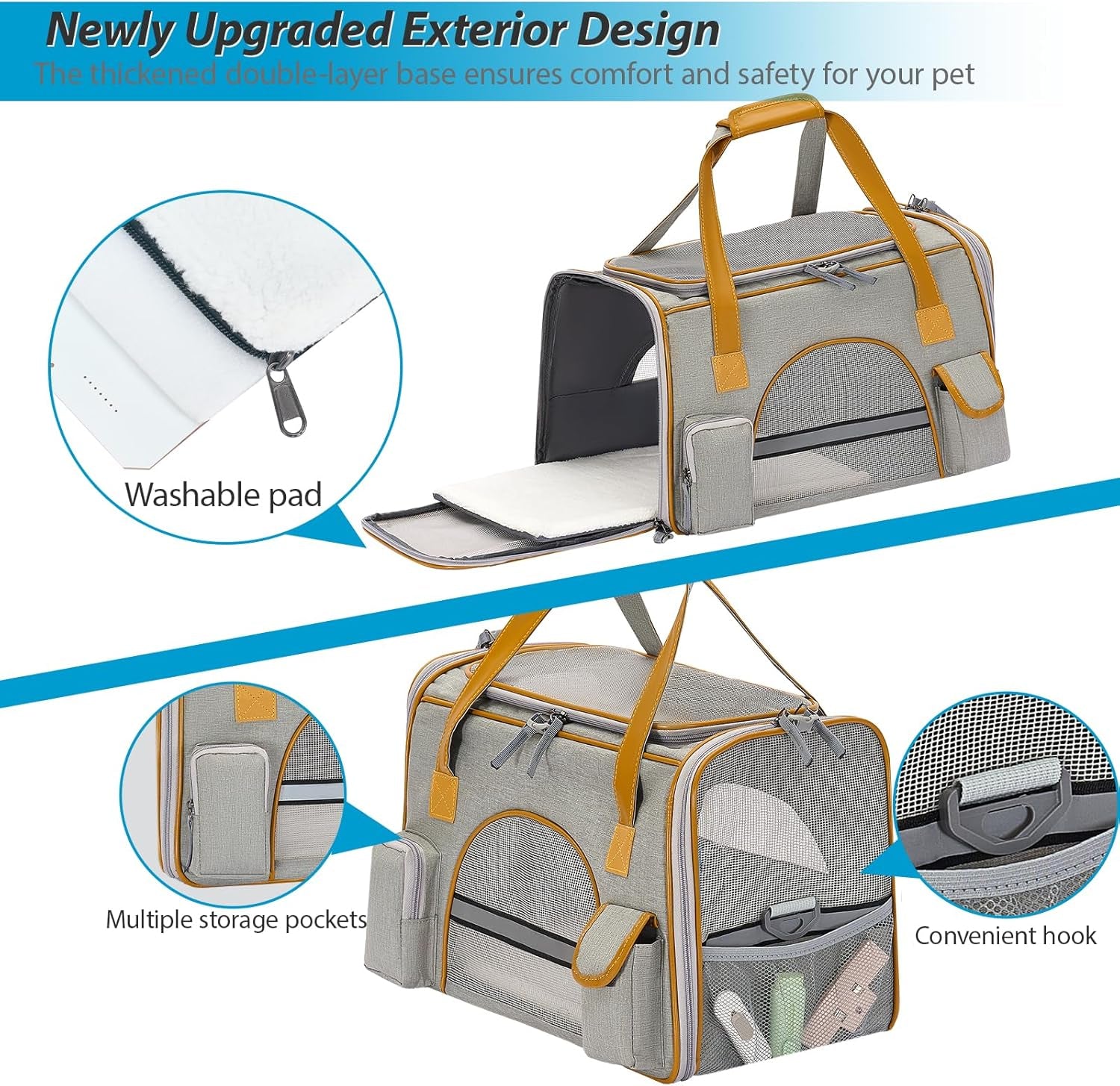 Ultimate Cat Carrier - Comfortable & Secure for Pets up to 16 lbs, Anti-Collapse Design with Multiple Storage Pockets, Perfect for Medium Cats, Puppies, Rabbits & More!