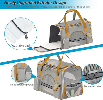 Ultimate Cat Carrier - Comfortable & Secure for Pets up to 16 lbs, Anti-Collapse Design with Multiple Storage Pockets, Perfect for Medium Cats, Puppies, Rabbits & More!