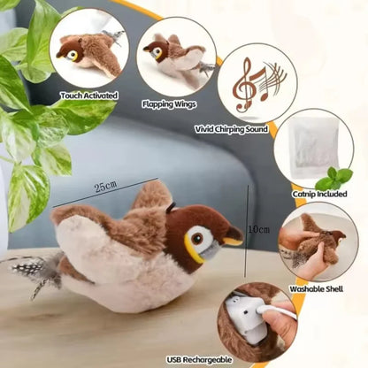 Upgraded Interactive Chirping Bird Cat Toy with Flapping Wings - Electric Sparrow for Indoor Hunting Fun!