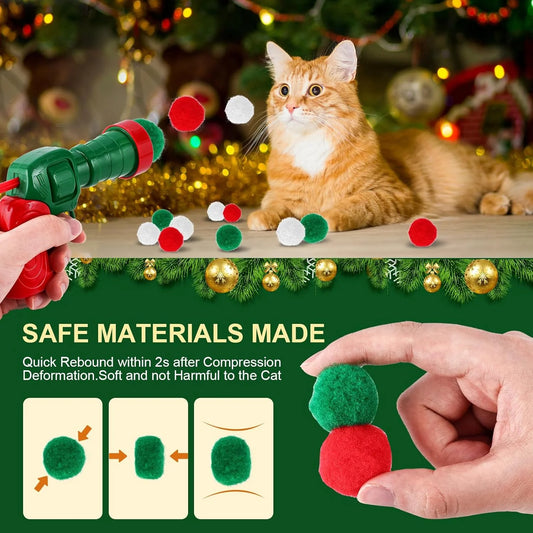 Ultimate Cat Toy Balls Set - 60 Pom Pom Balls & 2 Launchers for Interactive Play - Safe & Soft Enrichment Toys for Cats