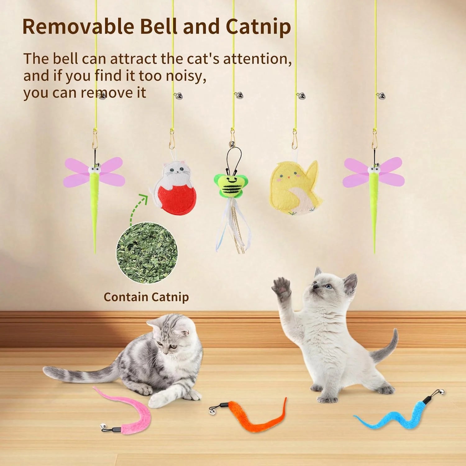 Ultimate Interactive Cat Toy Set: 1 Wand, 8 Teaser Refills & 3 Hanging Toys for Endless Fun & Exercise for Cats and Kittens!