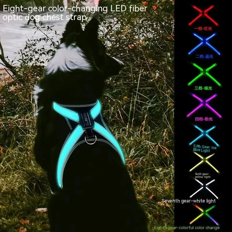 LED Light-Up Color Changing Dog Collar & Reflective Vest with Adjustable Harness and Leash - Explosion Resistant Pet Gear