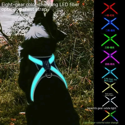 LED Light-Up Color Changing Dog Collar & Reflective Vest with Adjustable Harness and Leash - Explosion Resistant Pet Gear