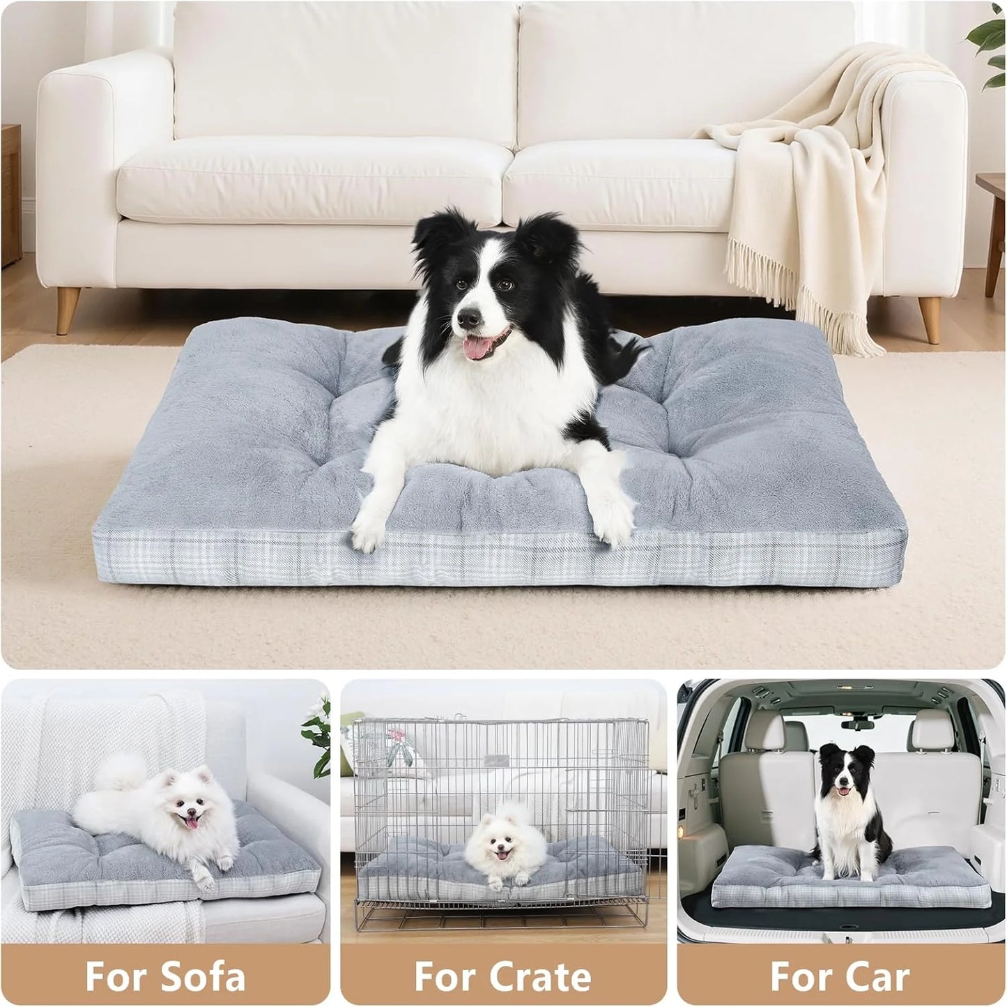 Washable Large Dog Bed with Anti-Slip Bottom - Premium Foam Pet Pad for Crates, Suitable for Large, Medium, and Small Dogs (Grey)