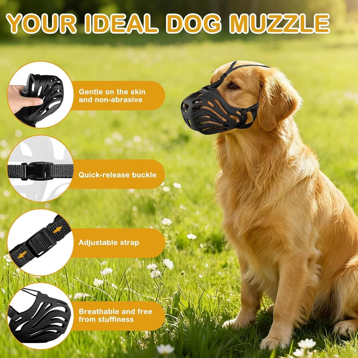 Soft & Breathable Adjustable Dog Muzzle - Prevent Chewing & Biting for Grooming, Training, and Safety