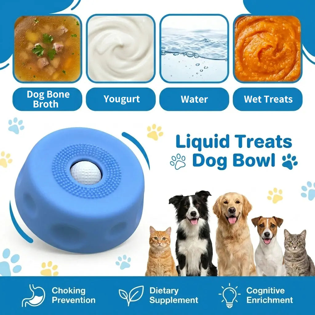 3-in-1 Calming Dog Lick Mat and Slow Feeder Bowl | Interactive Puzzle Toy with Rolling Ball