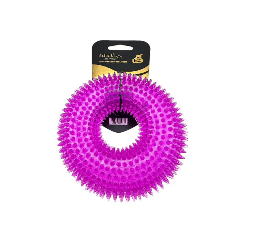 Durable Dog Squeaky Chew Toy - Donut Ring Design, Perfect for Aggressive Chewers of All Sizes, Ideal for Indoor & Outdoor Play, Soft Natural Rubber, 4.92 Inch, Available in Crystal Blue & Crystal Purple