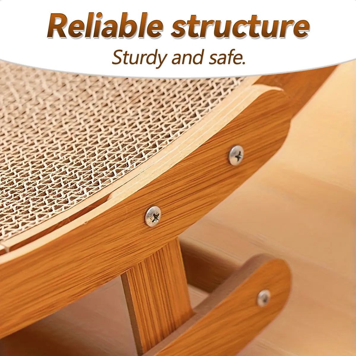 Elegant Bohemian Rocking Cat Scratcher Bed for Indoor Cats, Curved Lounge Chair with Solid Wood Frame, Dual Function Scratching and Rocking, Calming Anti-Anxiety Cat Rocker, Non-Shedding Comfortable Bed for Medium to Large Cats and Kittens