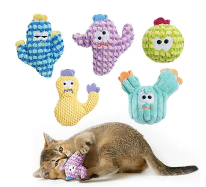 Pawsible Premium 5-Pack Colorful Cactus Cat Toy Set with 100% Natural Herb Filling for Enhanced Stimulation and Soft Teething, Ideal for Kittens