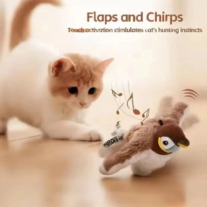 Upgraded Interactive Chirping Bird Cat Toy with Flapping Wings - Electric Sparrow for Indoor Hunting Fun!