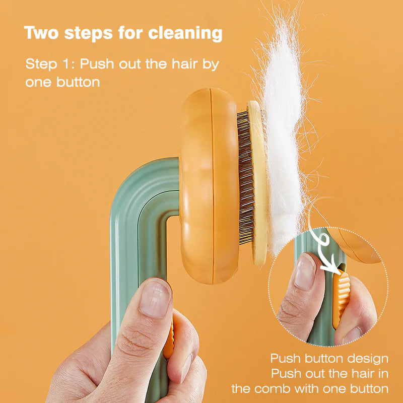 Pumpkin Cat Grooming Brush - Effortlessly Remove Loose Fur & Tangles with Self-Cleaning Design