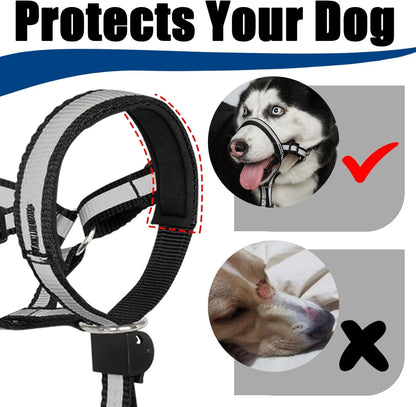 Ultimate No-Pull Reflective Head Collar for Large Dogs - Adjustable Soft Halter & Muzzle Leash for Easy Control on Walks