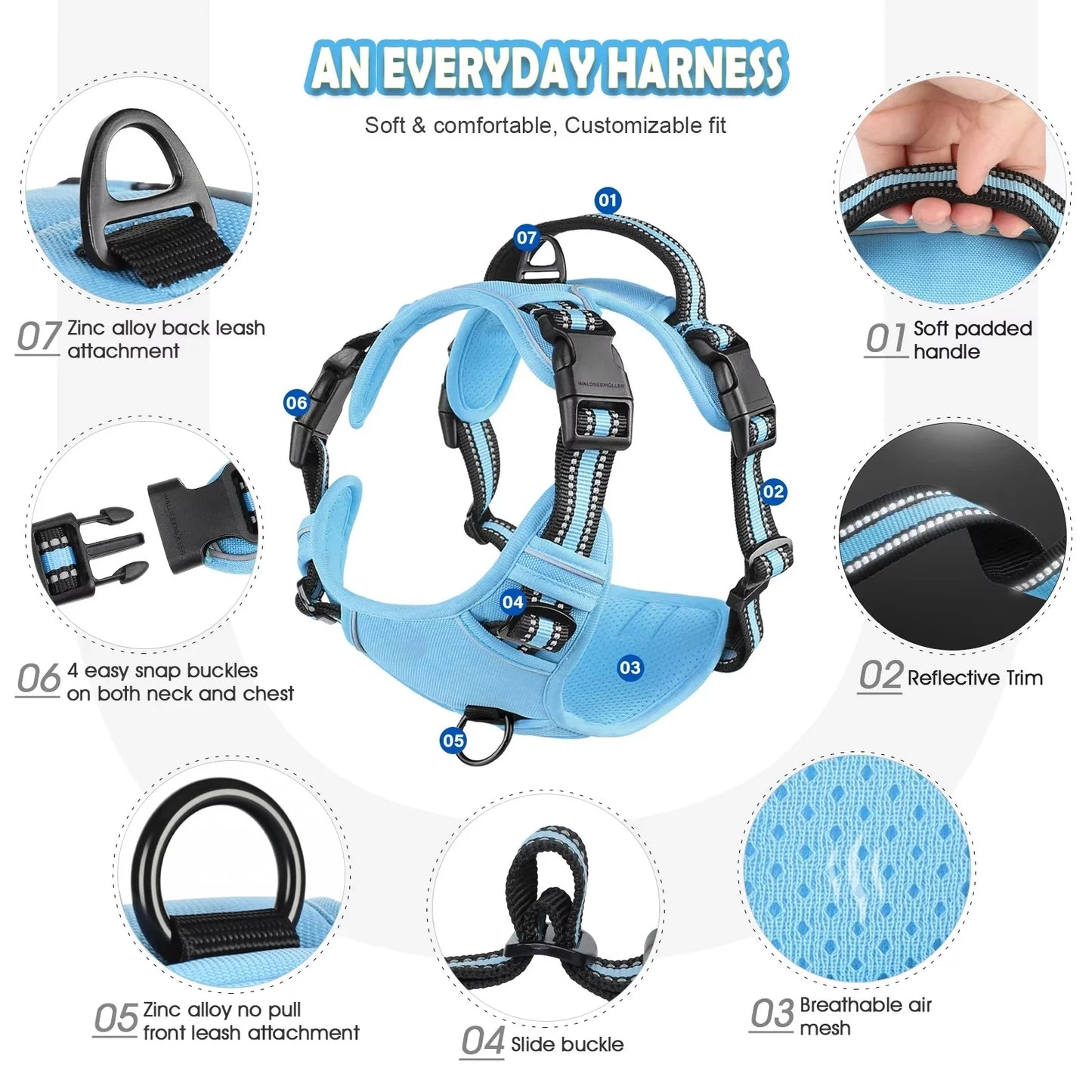 Ultimate Escape Proof Dog Harness & Leash Combo - No Pull Vest with Reflective Soft Padding & 5 Feet Leash (Large)