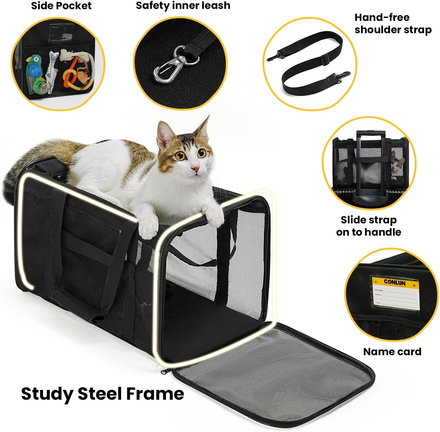 Premium Soft-Sided Cat Carrier Bag - Airline Approved Pet Travel Carrier for Small & Medium Cats and Puppies up to 15lbs - Collapsible Design with 4-Sided Mesh for Ultimate Comfort