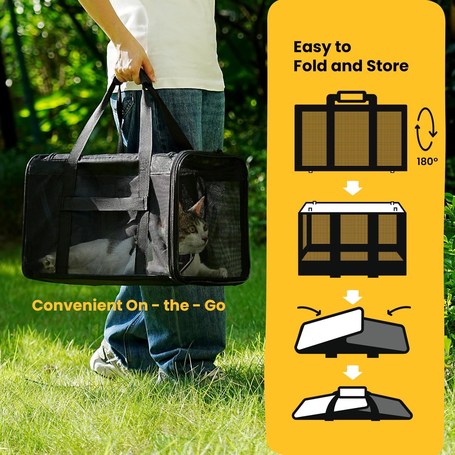 Premium Soft-Sided Cat Carrier Bag - Airline Approved Pet Travel Carrier for Small & Medium Cats and Puppies up to 15lbs - Collapsible Design with 4-Sided Mesh for Ultimate Comfort