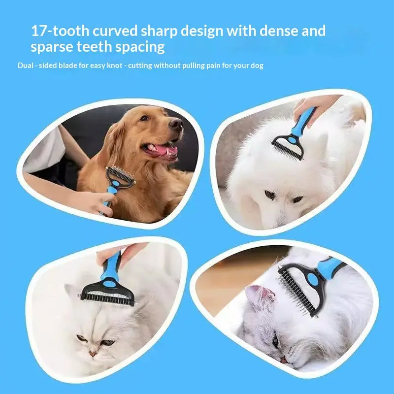 Pain-Free Dematting Undercoat Rake for Pets - Double-Sided Shedding Brush and Tangle Remover Tool for Dogs and Cats, Reducing Loose Hair and Mats Effectively