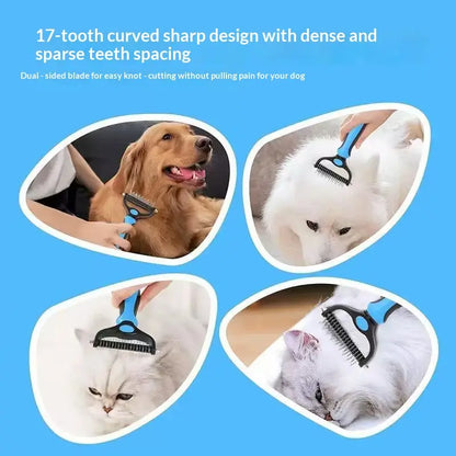 Pain-Free Dematting Undercoat Rake for Pets - Double-Sided Shedding Brush and Tangle Remover Tool for Dogs and Cats, Reducing Loose Hair and Mats Effectively
