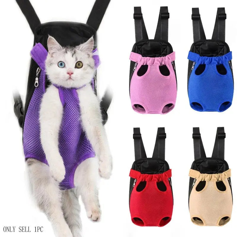 Portable Breathable Pet Carrier Backpack with Double Shoulder Mesh Design for Outdoor Activities - Durable and Lightweight Construction
