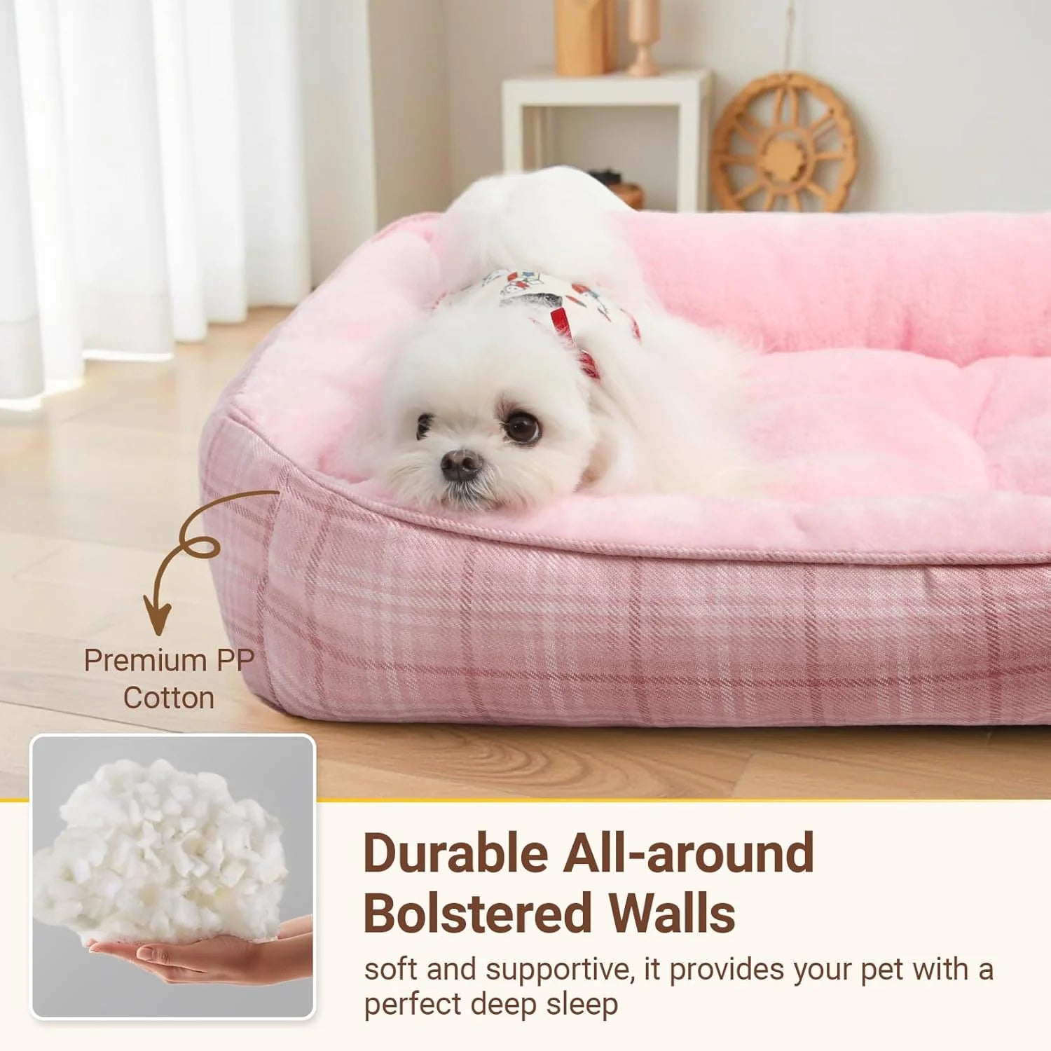 Cozy Orthopedic Dog Bed for Small & Medium Pets - Durable, Washable Cuddler with Anti-Slip Bottom (Pink)