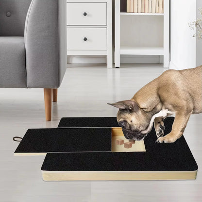 Stress-Free Dog Nail Scratch Board with Treat Drawer - Wooden Grooming Pad for All Breeds