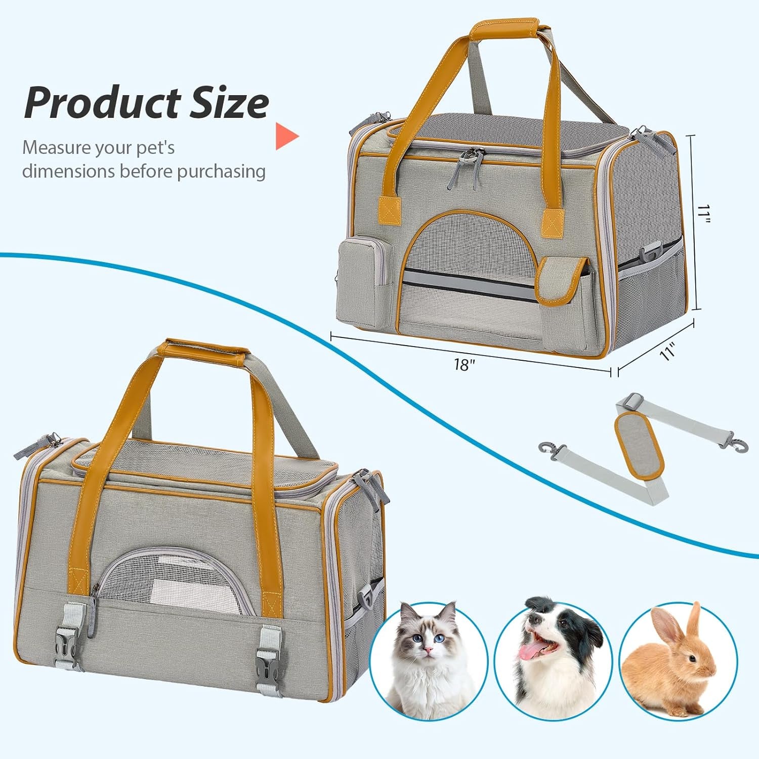 Ultimate Cat Carrier - Comfortable & Secure for Pets up to 16 lbs, Anti-Collapse Design with Multiple Storage Pockets, Perfect for Medium Cats, Puppies, Rabbits & More!