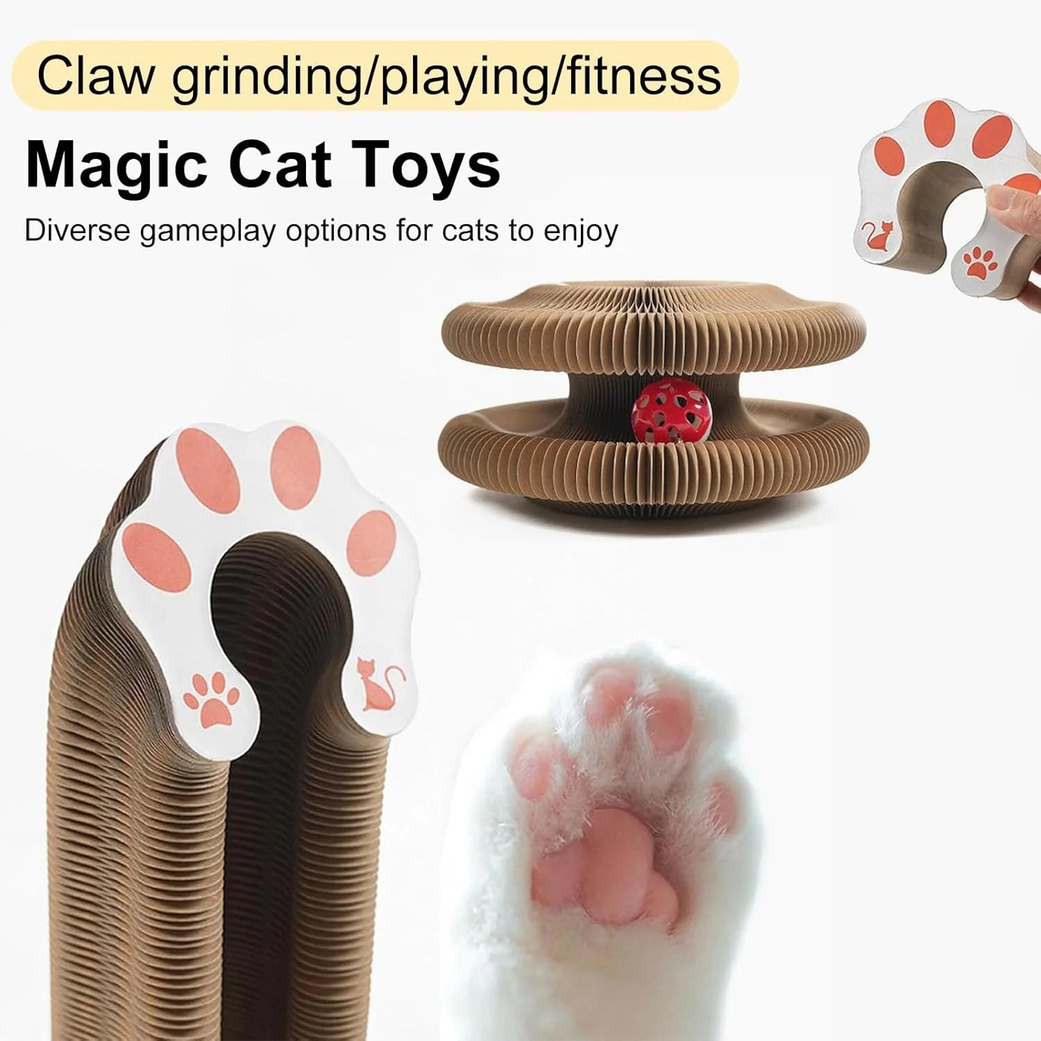 Interactive Kitty Curls Cat Toy - Magic Organ Scratch Pad with Toy Ball for Claw Grinding and Fun!