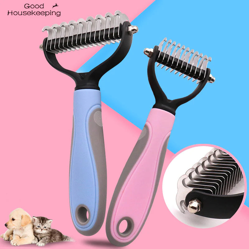 Double-Sided Pet Fur Knot Cutter & Shedding Tool for Dogs and Cats - Essential Grooming Brush