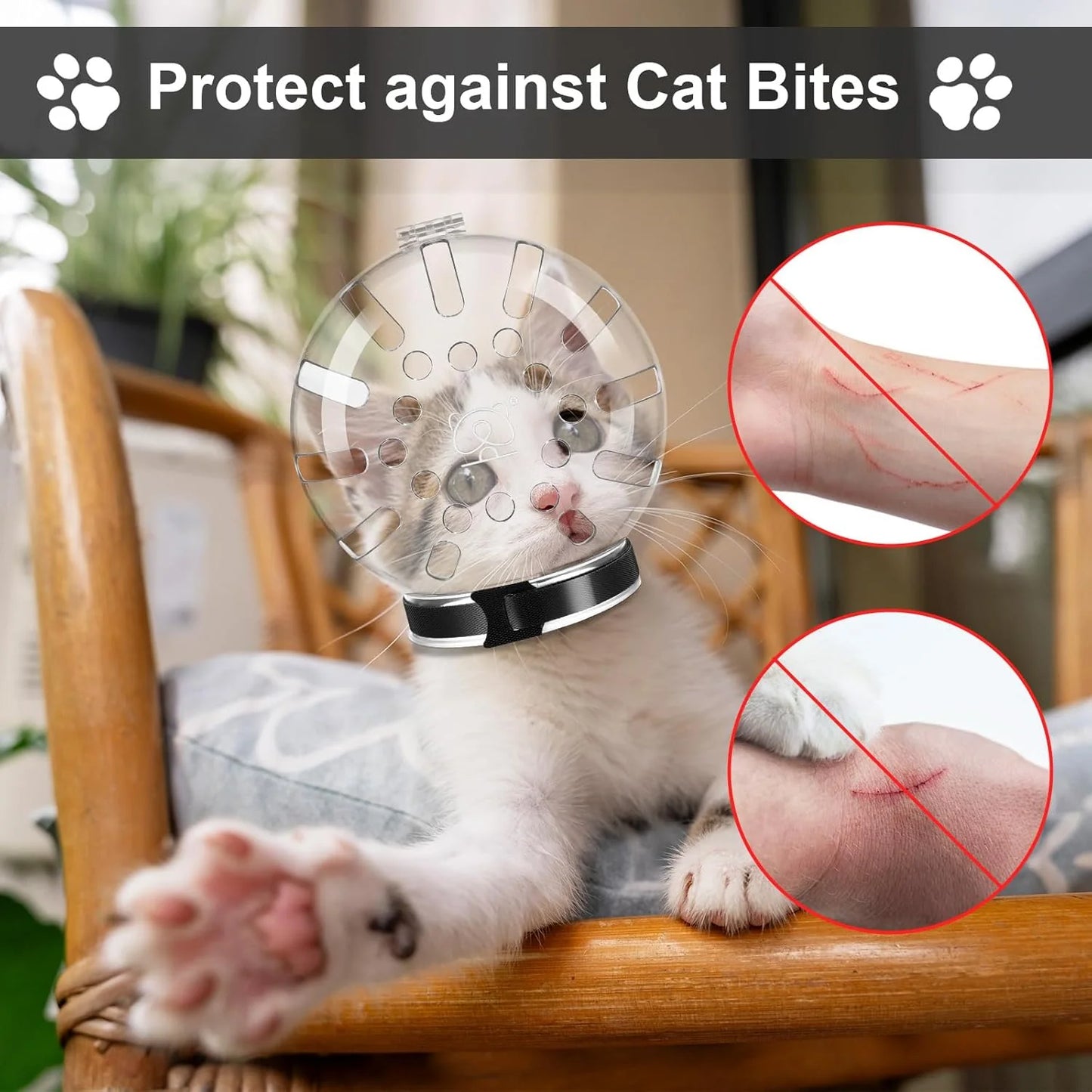 Adjustable Transparent Cat Muzzle - Anti-Bite Helmet for Grooming, Nail Trimming & Bathing - Breathable Bubble Design