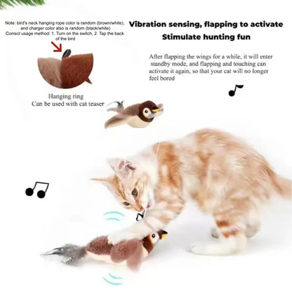 Upgraded Interactive Chirping Bird Cat Toy with Flapping Wings - Electric Sparrow for Indoor Hunting Fun!