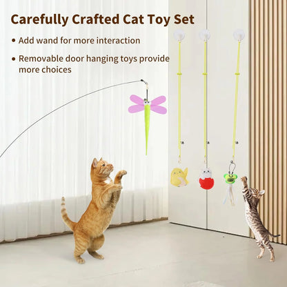 Ultimate Interactive Cat Toy Set: 1 Wand, 8 Teaser Refills & 3 Hanging Toys for Endless Fun & Exercise for Cats and Kittens!