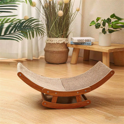 Elegant Bohemian Rocking Cat Scratcher Bed for Indoor Cats, Curved Lounge Chair with Solid Wood Frame, Dual Function Scratching and Rocking, Calming Anti-Anxiety Cat Rocker, Non-Shedding Comfortable Bed for Medium to Large Cats and Kittens