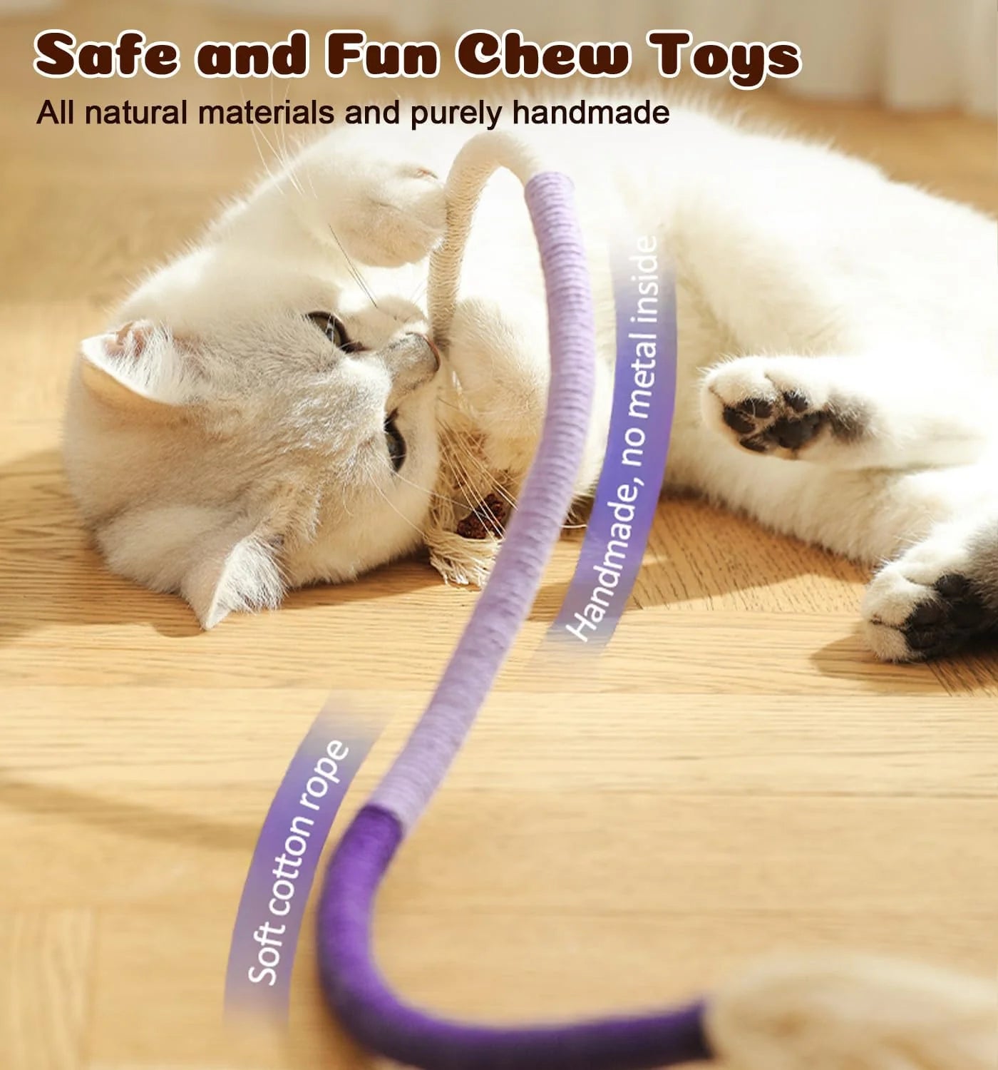 Interactive Cat Chew Ropes - 4 Pack with Refillable Natural Catnip, Safe Dental Toys for Indoor Cats and Kittens of All Breeds