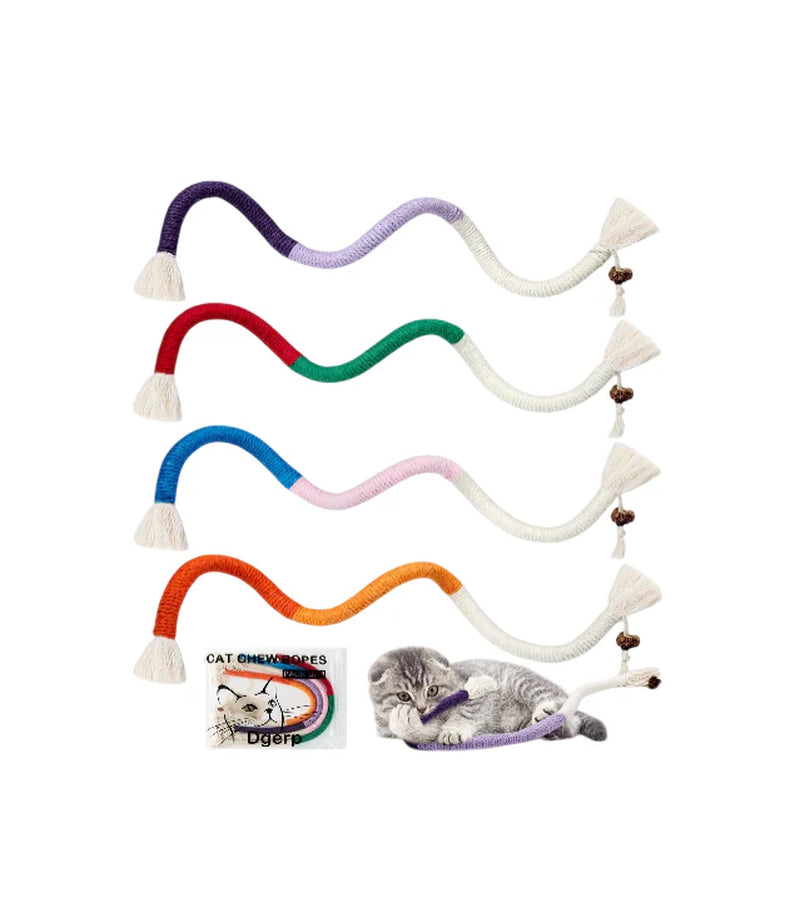 Interactive Cat Chew Ropes - 4 Pack with Refillable Natural Catnip, Safe Dental Toys for Indoor Cats and Kittens of All Breeds