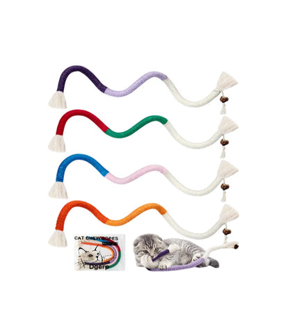 Interactive Cat Chew Ropes - 4 Pack with Refillable Natural Catnip, Safe Dental Toys for Indoor Cats and Kittens of All Breeds
