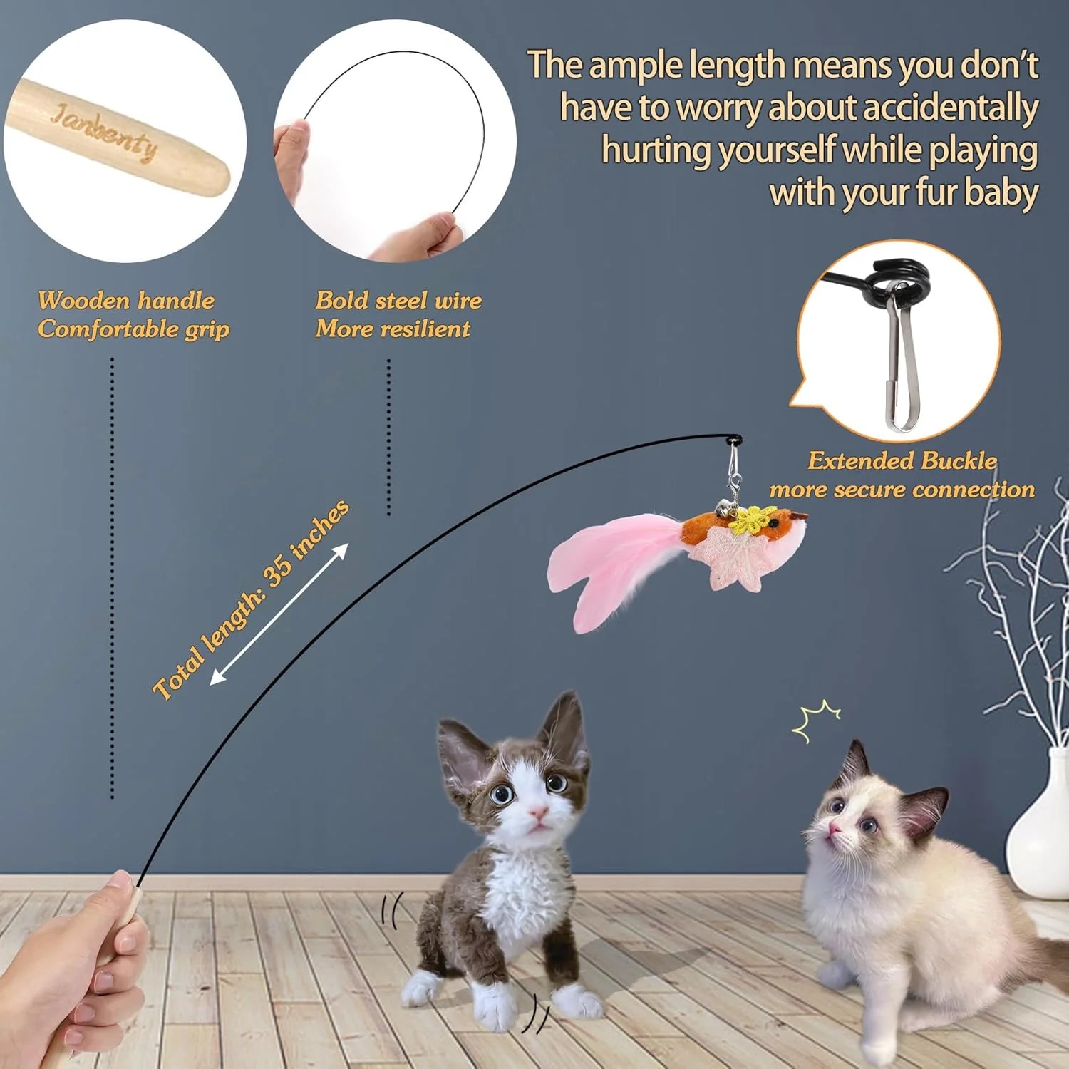 Interactive Flying Bird Cat Toy Set - 8 Durable Wand Replacements for Engaging Indoor Play!