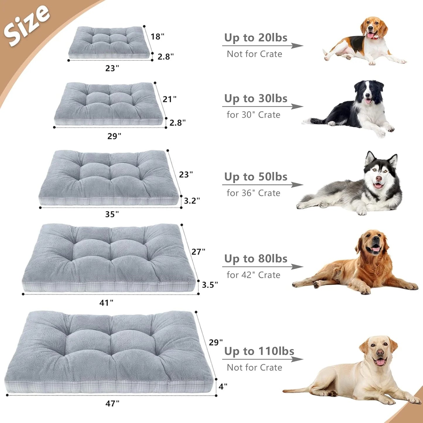 Washable Large Dog Bed with Anti-Slip Bottom - Premium Foam Pet Pad for Crates, Suitable for Large, Medium, and Small Dogs (Grey)